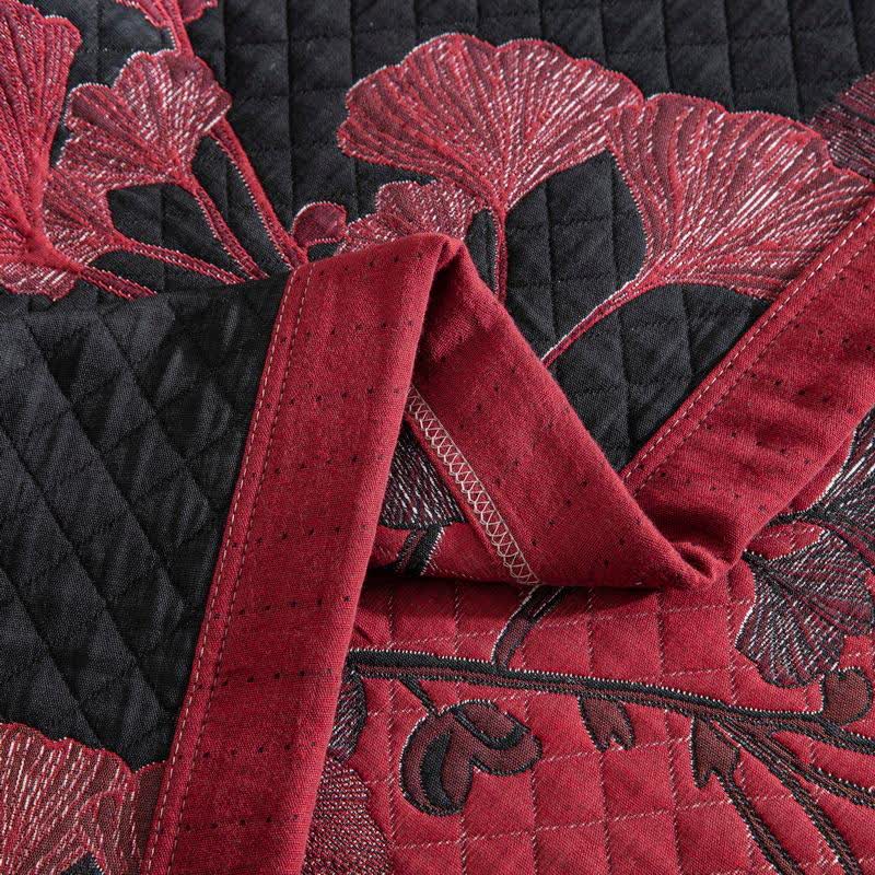 Orange Ginkgo Leaf Cotton Reversible Quilt