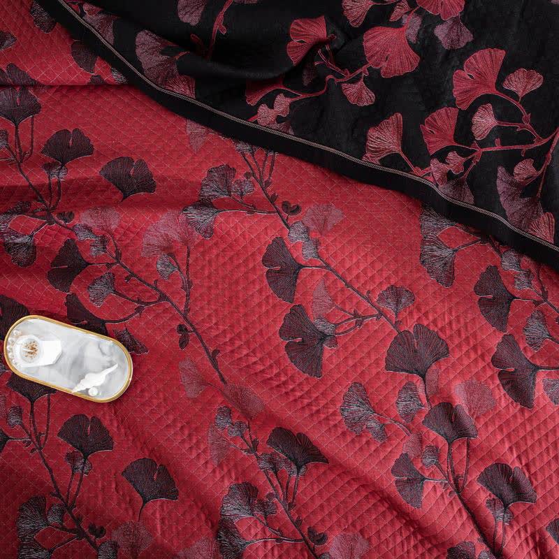 Orange Ginkgo Leaf Cotton Reversible Quilt