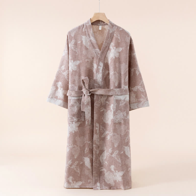 Floral Cotton Linen Kimono Robe