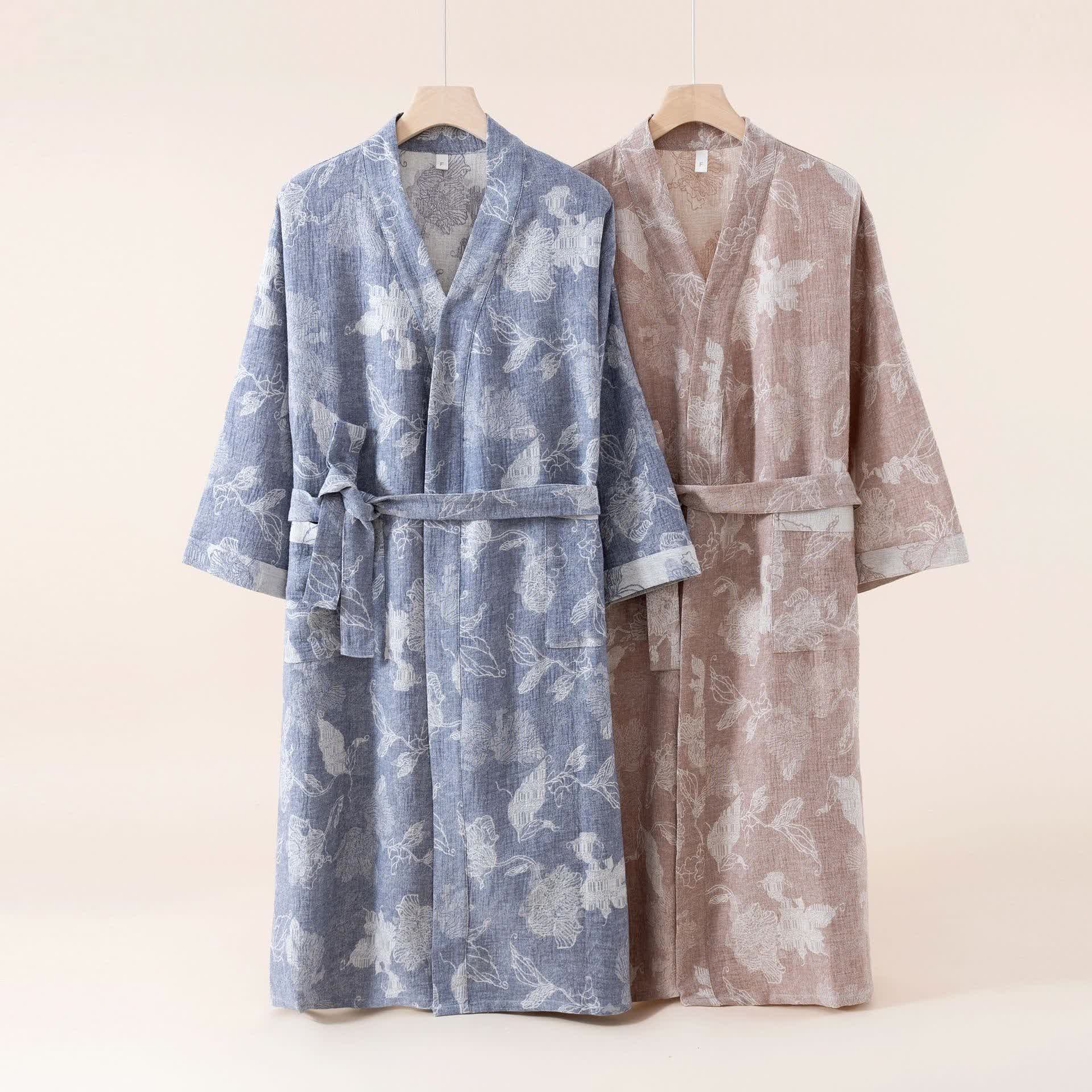 Floral Cotton Linen Kimono Robe