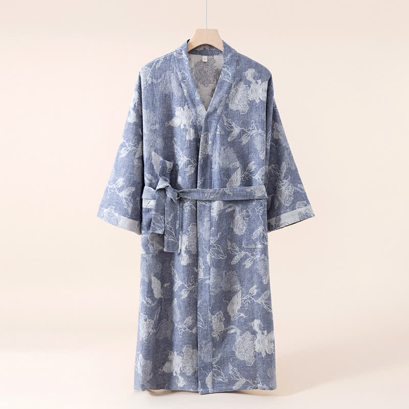 Floral Cotton Linen Kimono Robe