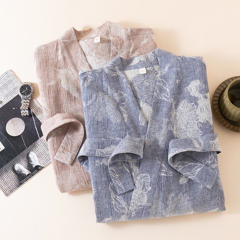 Floral Cotton Linen Kimono Robe