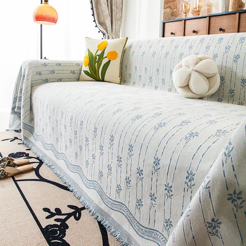 Ownkoti Striped Floral Chenille Sofa Throw Blanket - Blue - 71" x 134" - image 5