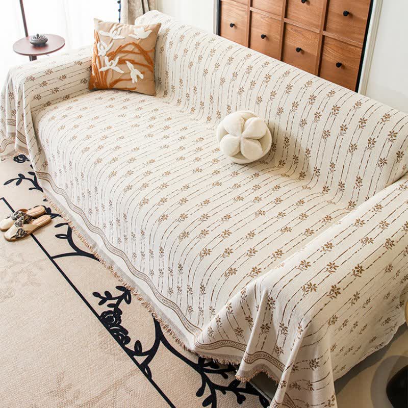Ownkoti Striped Floral Chenille Sofa Throw Blanket - image 1
