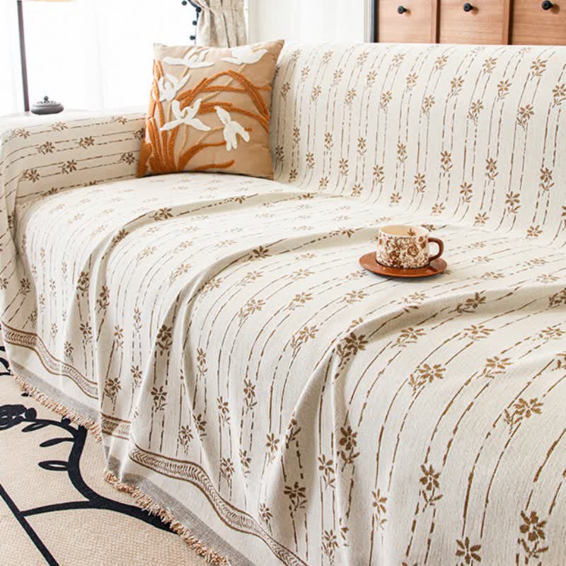 Ownkoti Striped Floral Chenille Sofa Throw Blanket - image 4