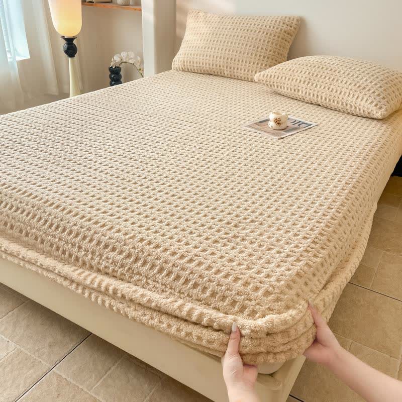 Waffle Textured Fleece Warm Fitted Sheet