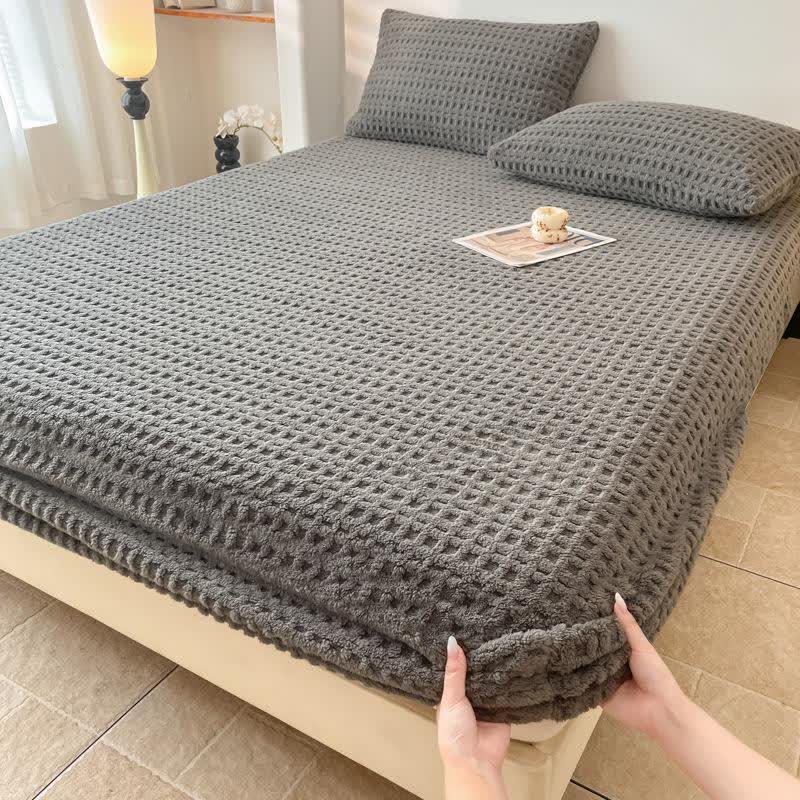 Waffle Textured Fleece Warm Fitted Sheet