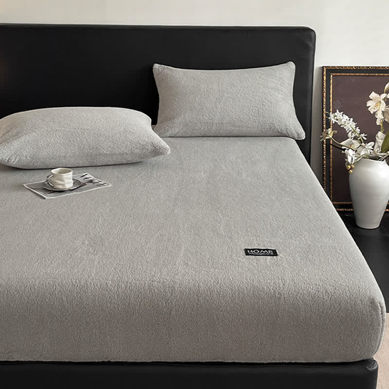 Solid Color Plush Warm Fitted Sheet