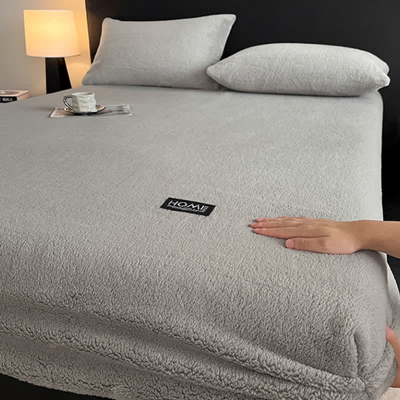 Solid Color Plush Warm Fitted Sheet
