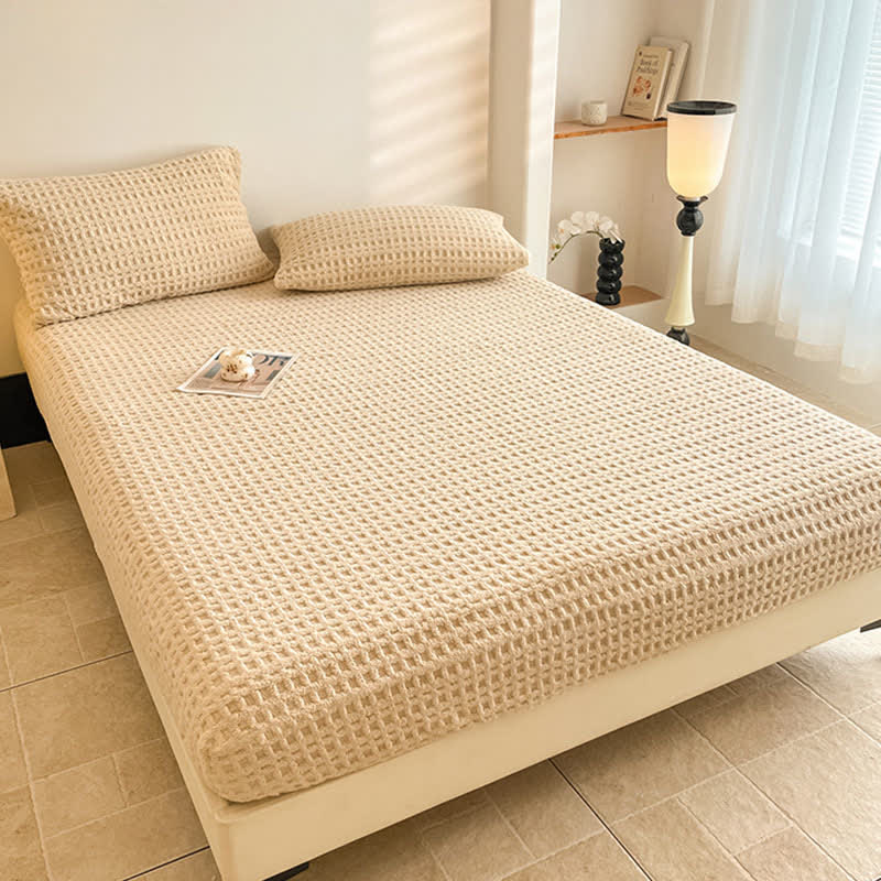 Waffle Textured Fleece Warm Fitted Sheet