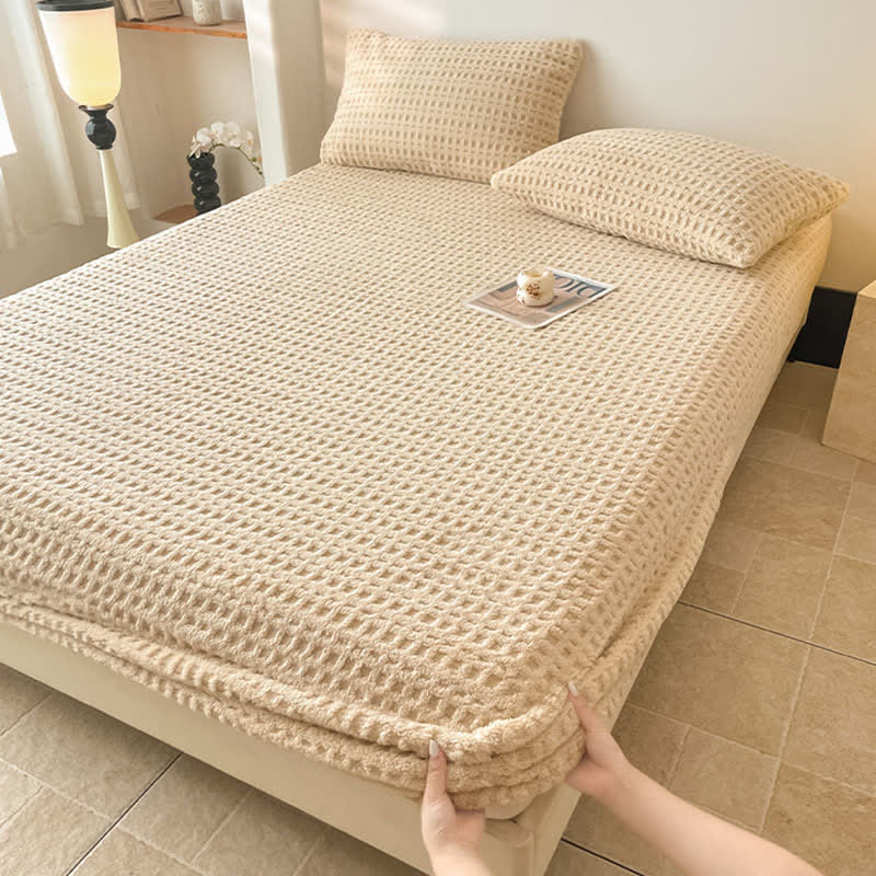 Waffle Textured Fleece Warm Fitted Sheet