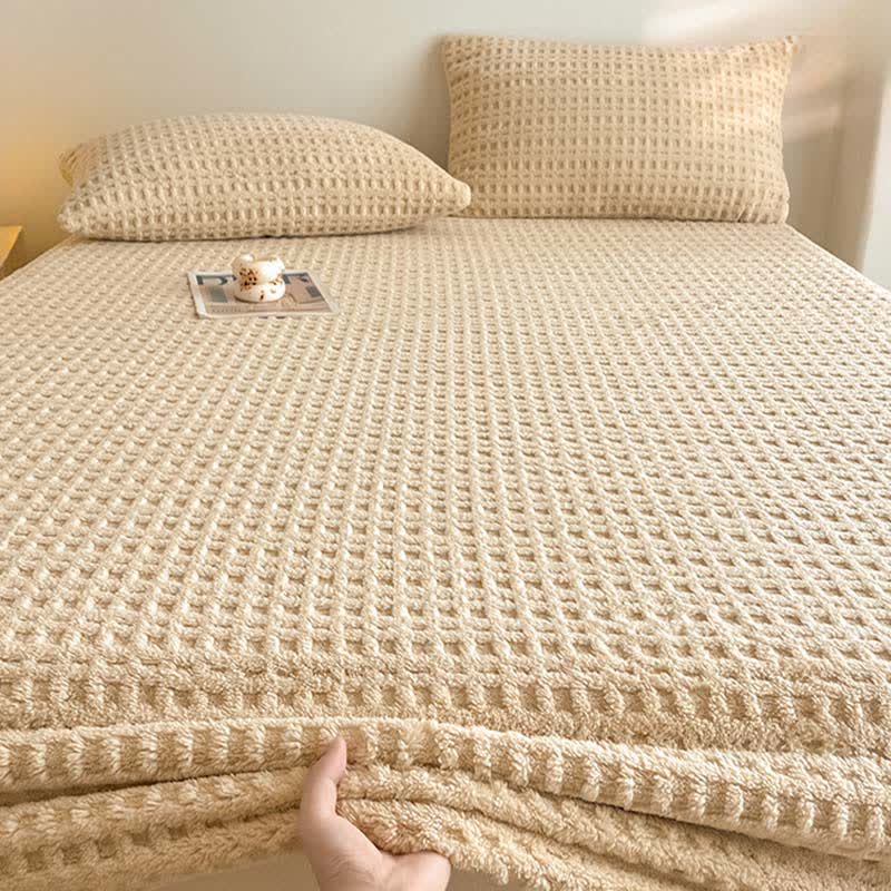 Waffle Textured Fleece Warm Fitted Sheet