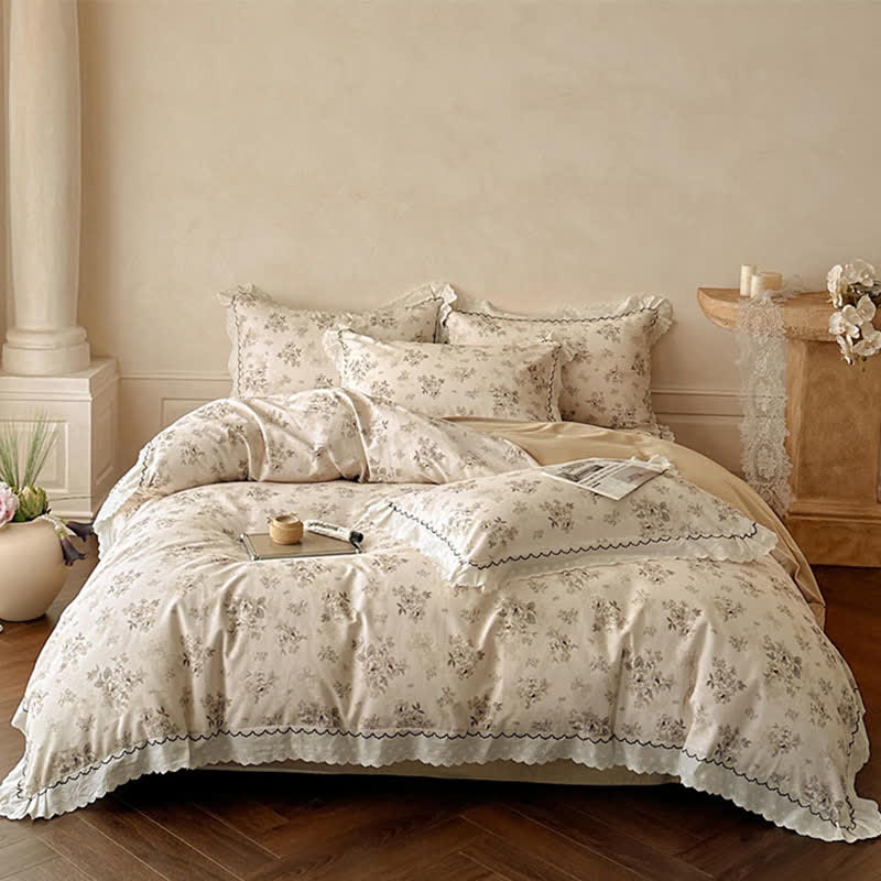Ruffled Floral Cotton Bedding Set