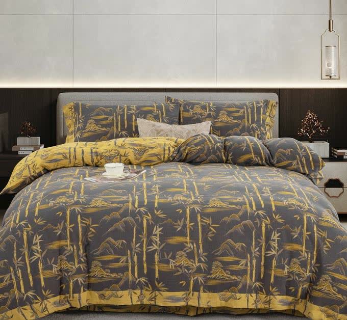 Ownkoti Bamboo Plant Cotton Gauze Reversible Bedding Set (4PCS)  - Grey - King - image 14