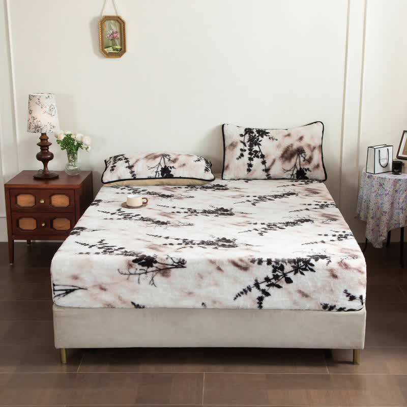 Branch Leaf Plush Fitted Sheet Blanket