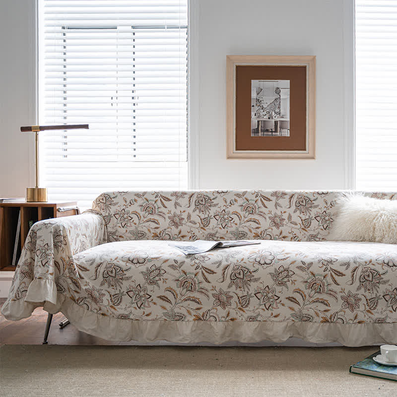 Vintage Flower Ruffled Sofa Throw Blanket