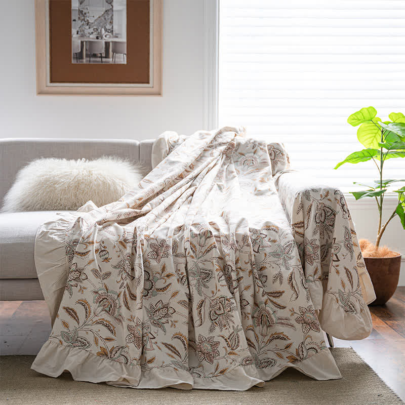 Vintage Flower Ruffled Sofa Throw Blanket