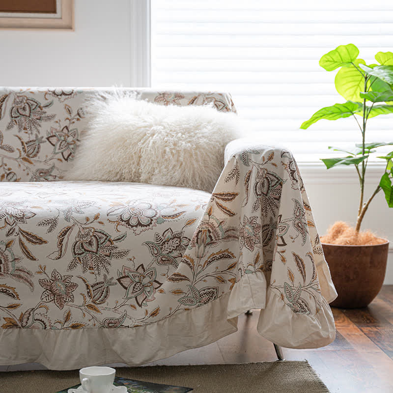 Vintage Flower Ruffled Sofa Throw Blanket