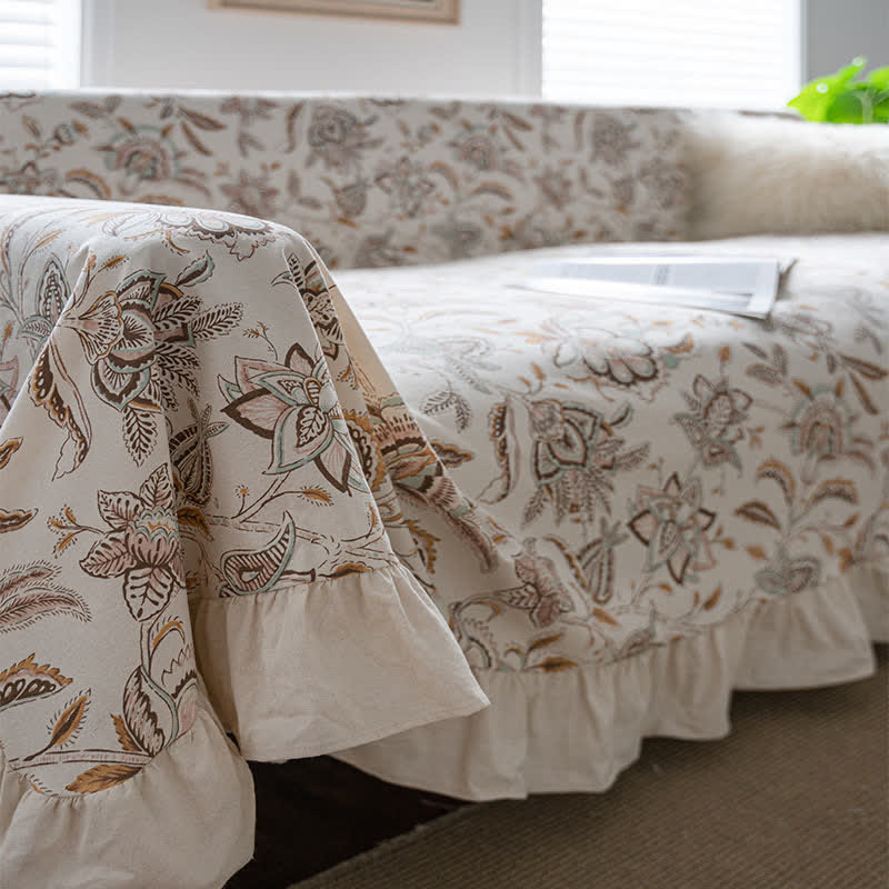 Vintage Flower Ruffled Sofa Throw Blanket