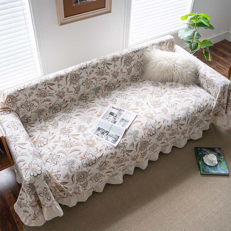 Vintage Flower Ruffled Sofa Throw Blanket