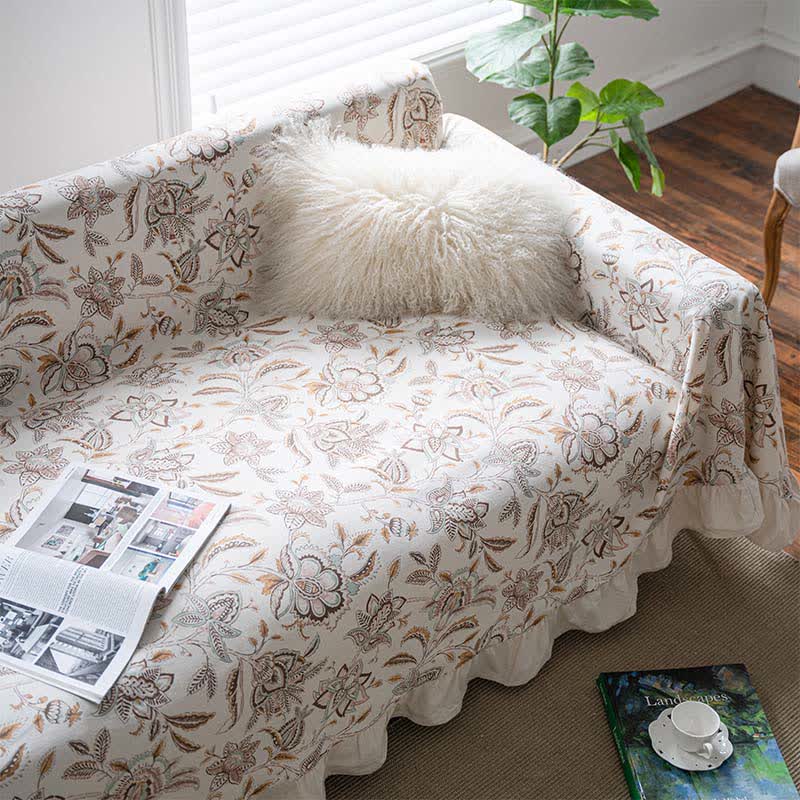 Vintage Flower Ruffled Sofa Throw Blanket