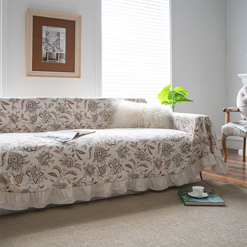 Vintage Flower Ruffled Sofa Throw Blanket