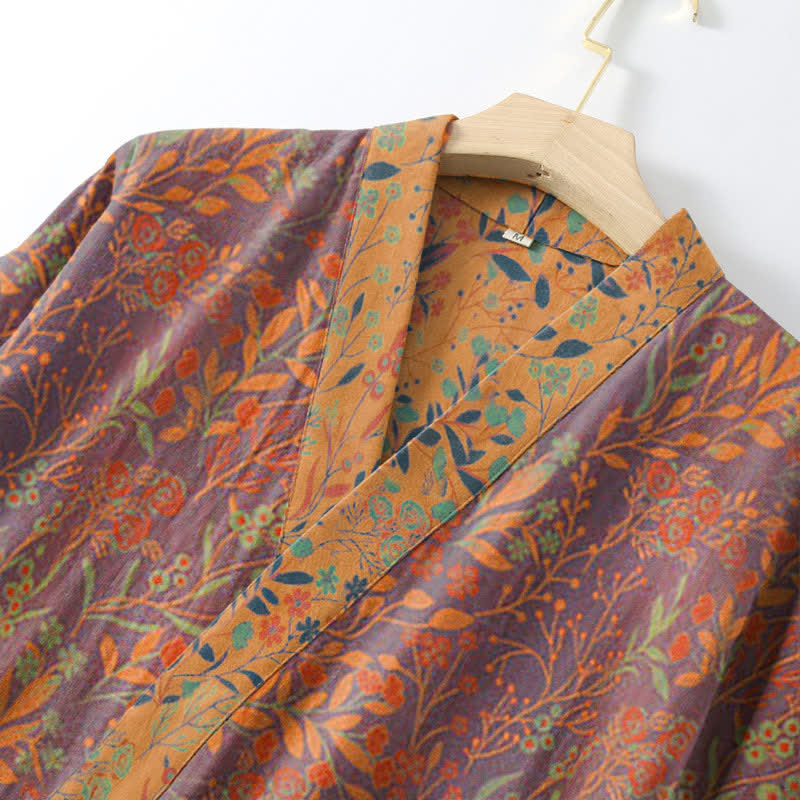 Ownkoti Vintage Leaf Cotton Gauze Kimono Robe - image 7