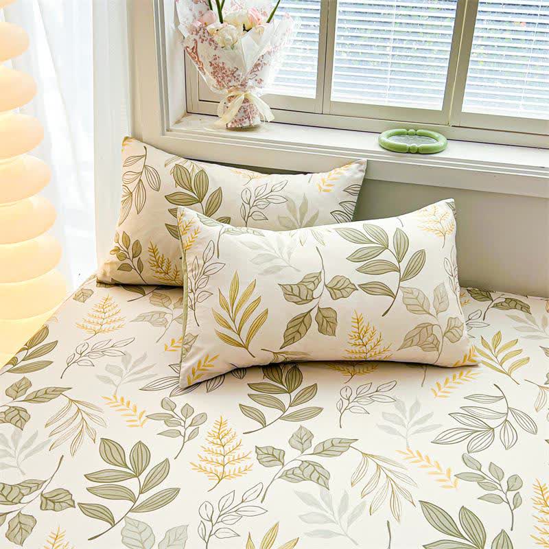 Natural Style Leaf Cotton Fitted Sheet