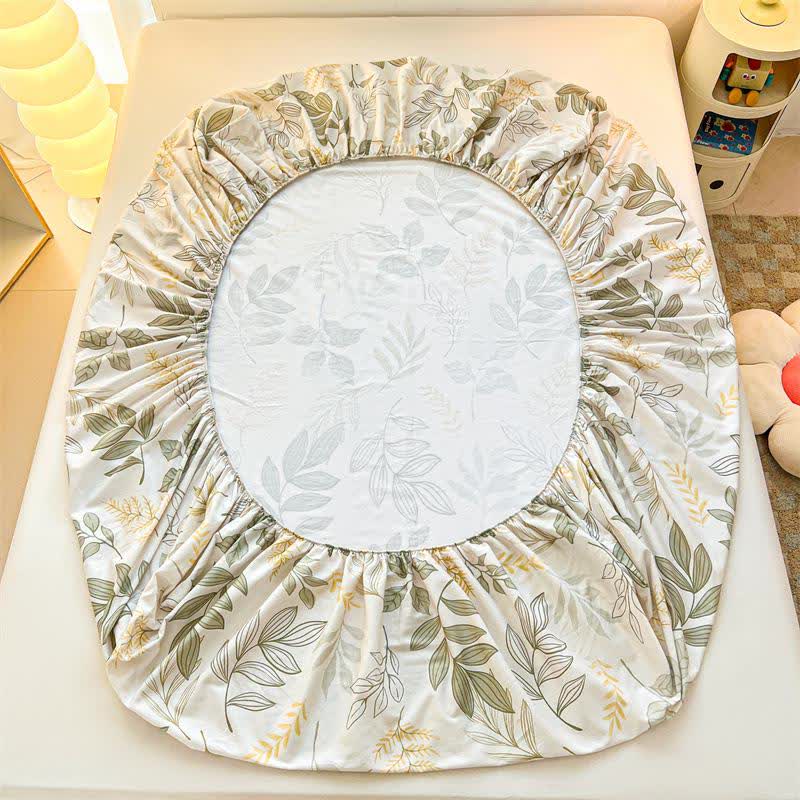 Natural Style Leaf Cotton Fitted Sheet
