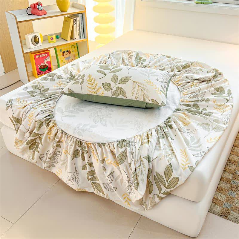 Natural Style Leaf Cotton Fitted Sheet