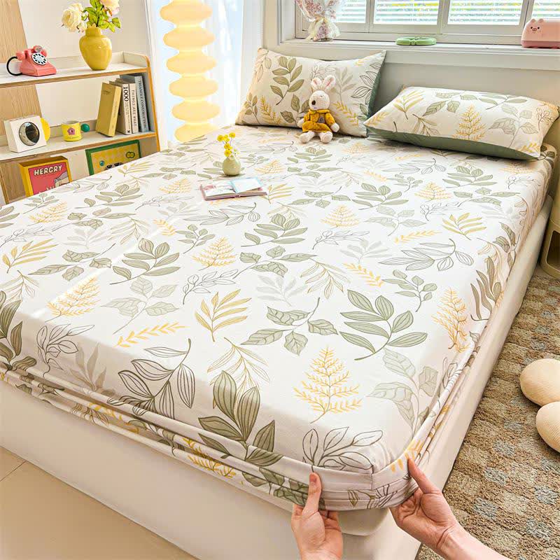 Natural Style Leaf Cotton Fitted Sheet