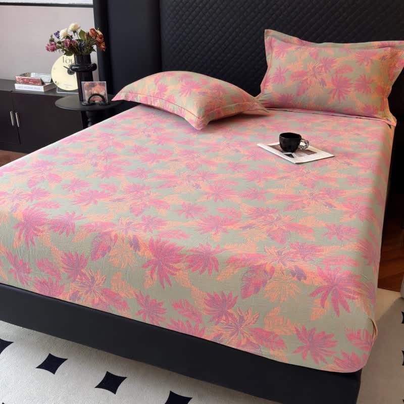Artistic Leaf Cotton Gauze Fitted Sheet