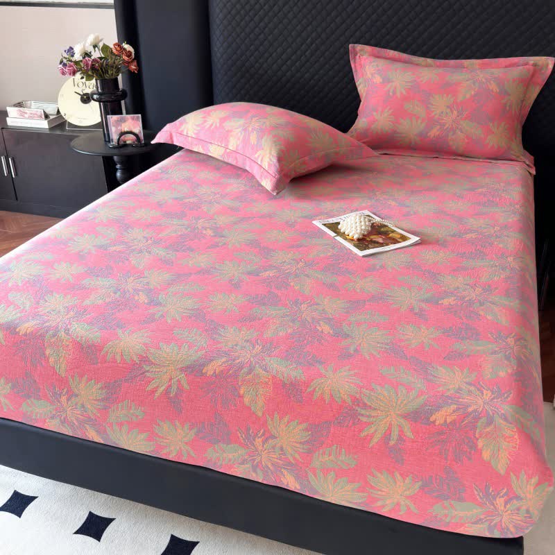 Artistic Leaf Cotton Gauze Fitted Sheet