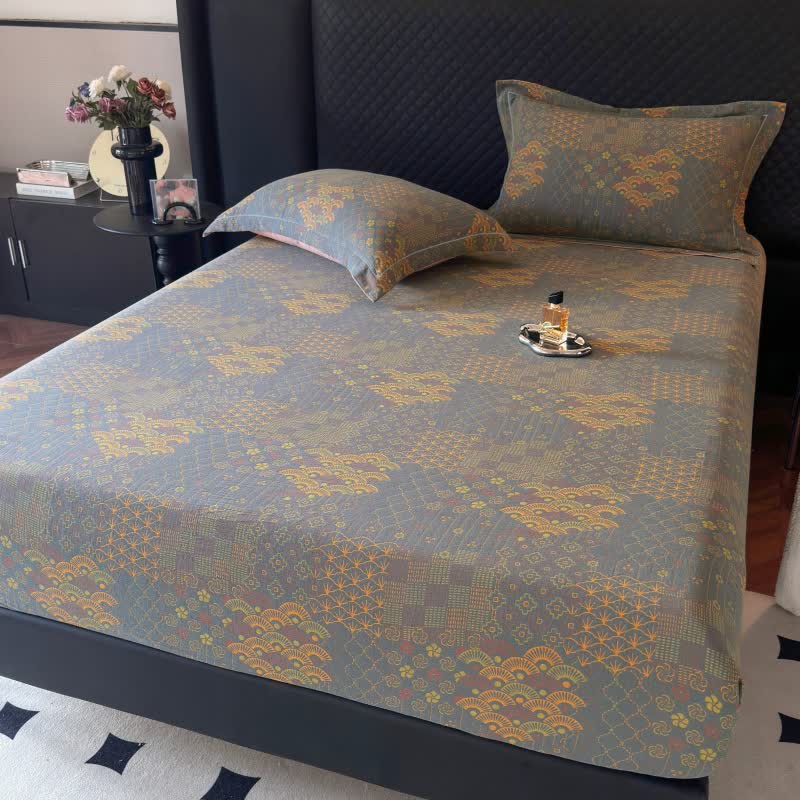 Retro Fan Pattern Cotton Fitted Sheet