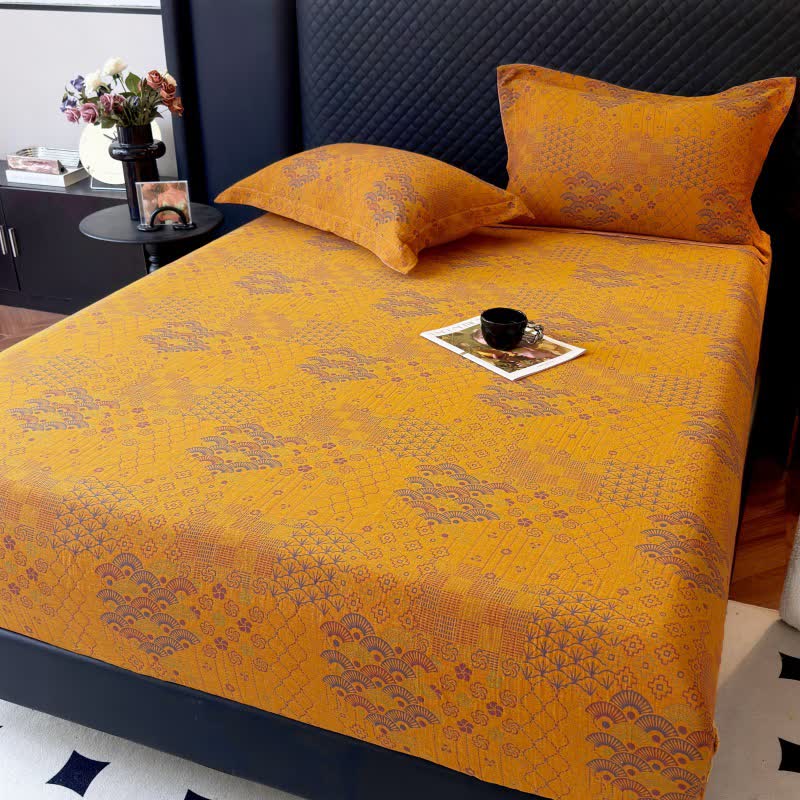 Retro Fan Pattern Cotton Fitted Sheet