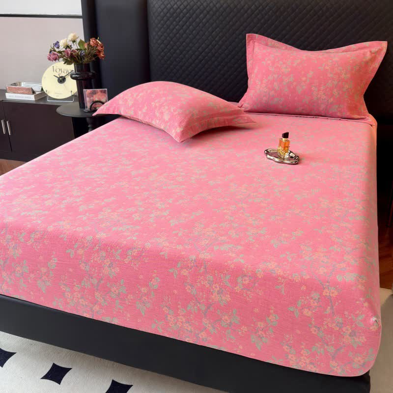 Plum Blossom Cotton Gauze Fitted Sheet