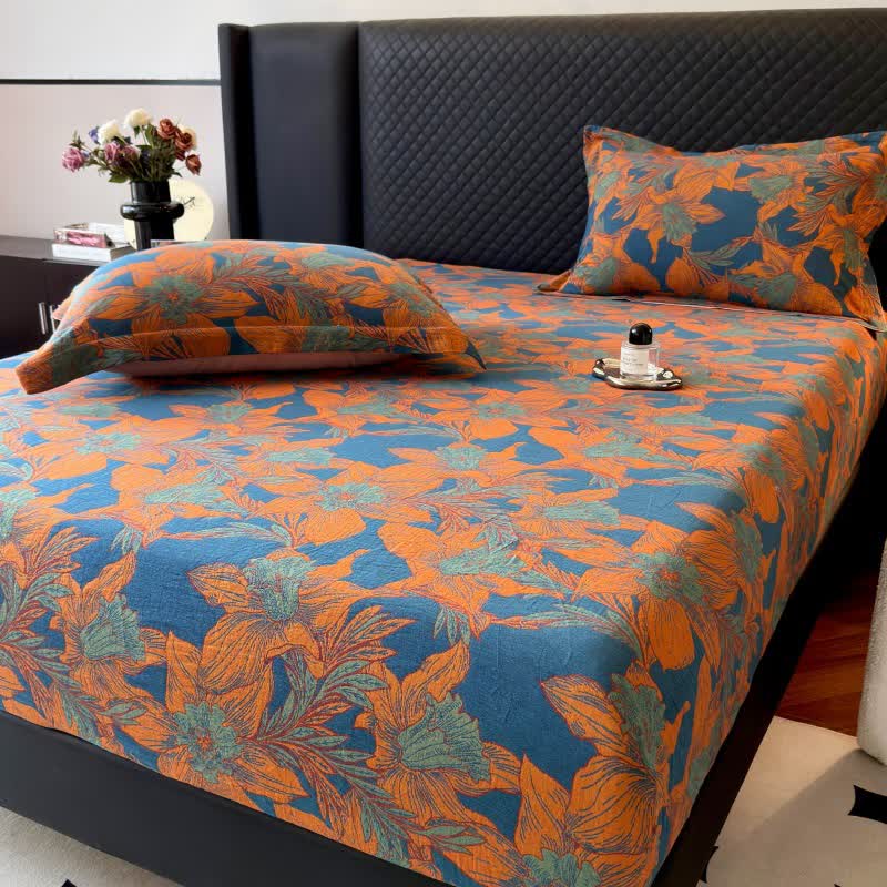 Lily Floral Cotton Gauze Fitted Sheet