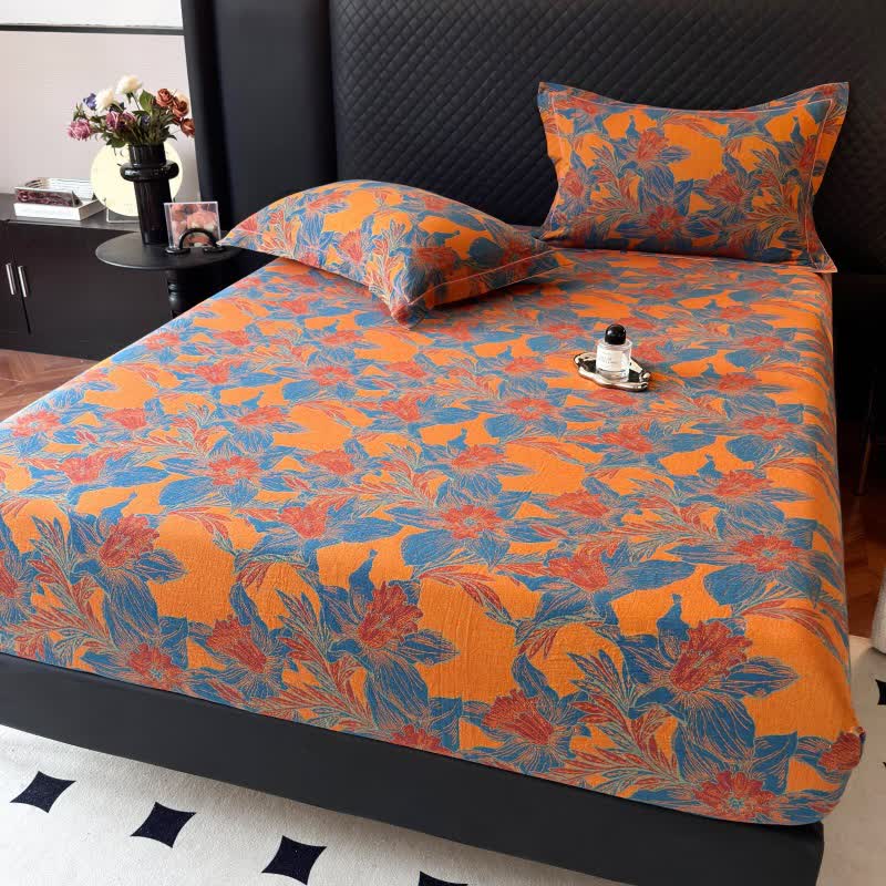 Lily Floral Cotton Gauze Fitted Sheet