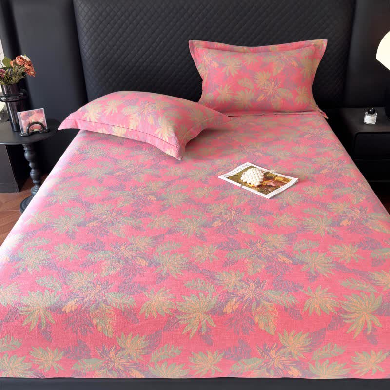 Artistic Leaf Cotton Gauze Fitted Sheet