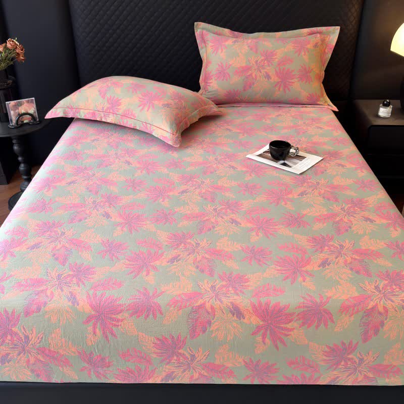 Artistic Leaf Cotton Gauze Fitted Sheet