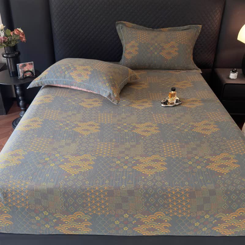 Retro Fan Pattern Cotton Fitted Sheet