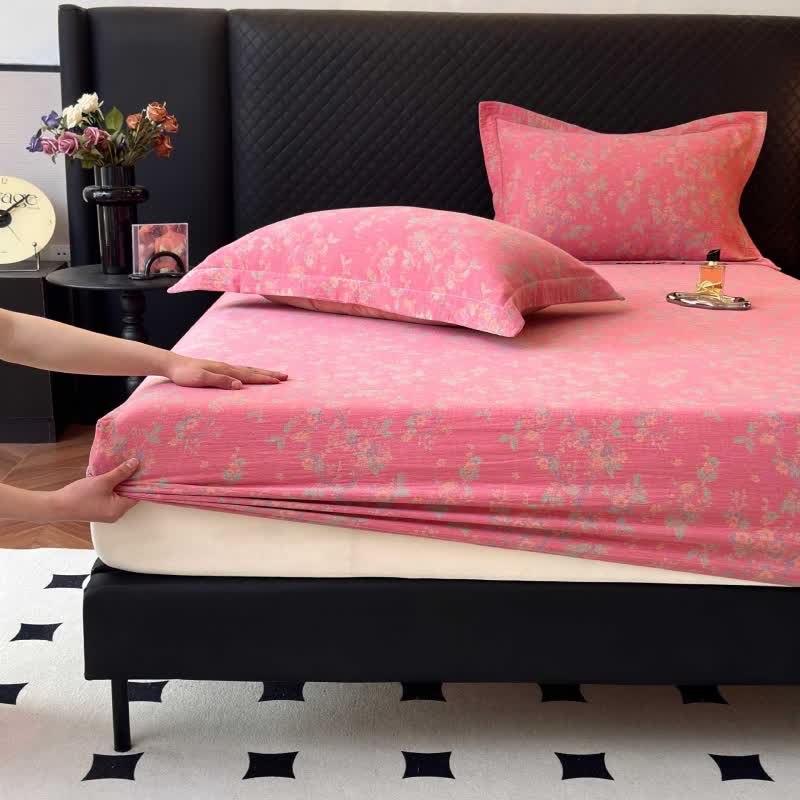 Plum Blossom Cotton Gauze Fitted Sheet