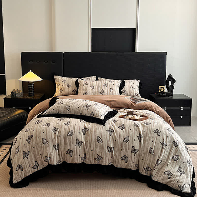 Butterfly Ruffled Plush Bedding Set(4PCS)