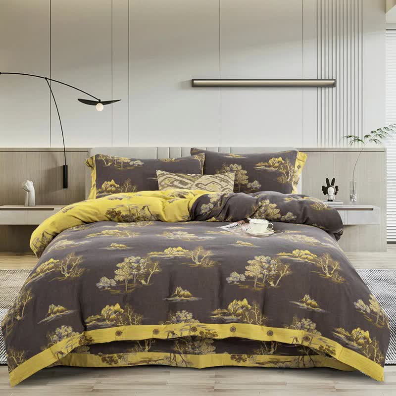 Landscape Print Cotton Gauze Jacquard Bedding Set(4pcs)
