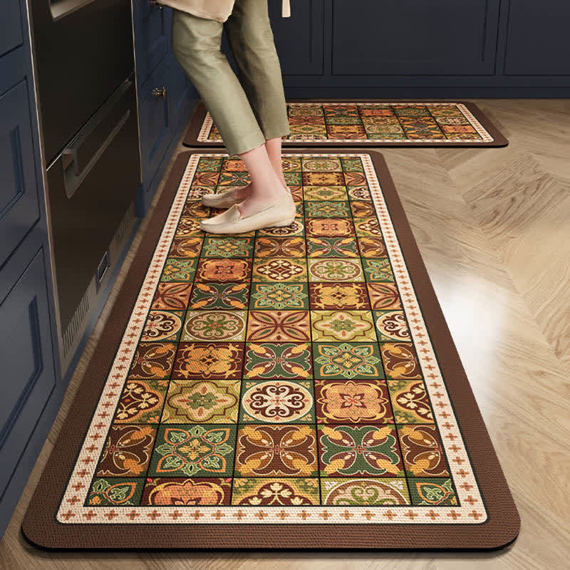 Retro Geometric Pattern Kitchen Rug