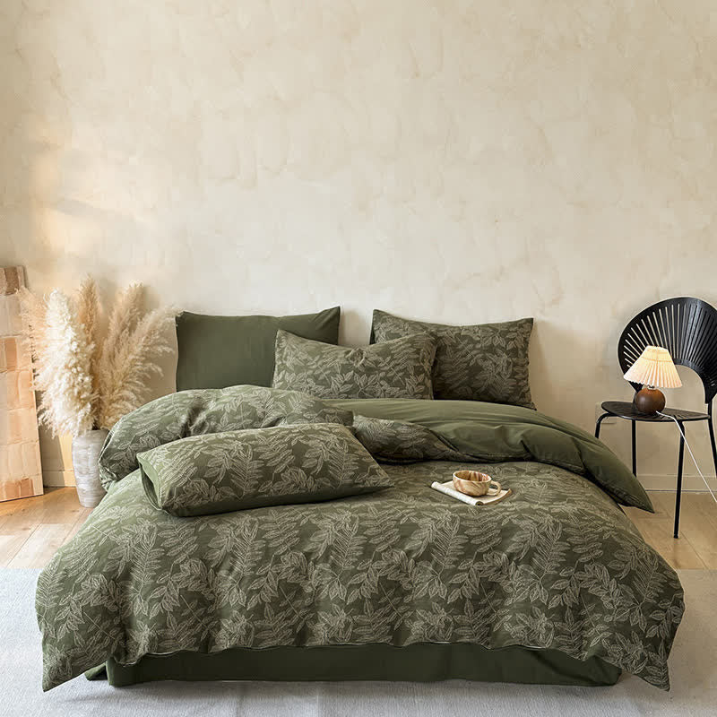 Ownkoti Brushed Cotton Botanical Duvet Cover Set(4PCS) - Green - King - image 1