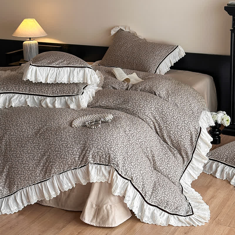 Elegant Floral Cotton Gauze Lace Bedding Set
