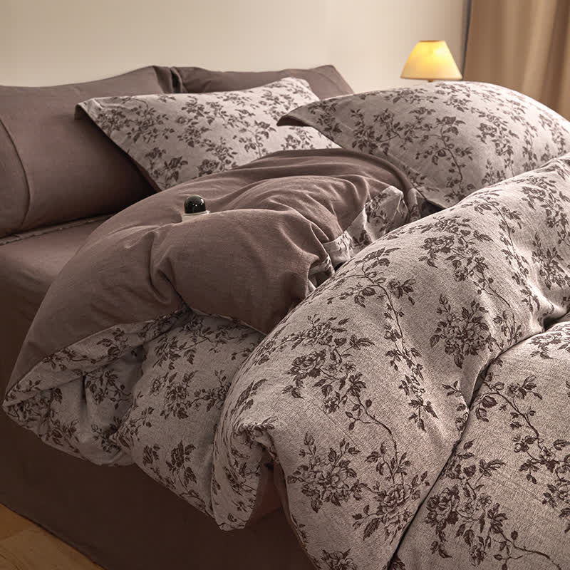 Elegant Floral Branch Cotton Gauze Bedding Set