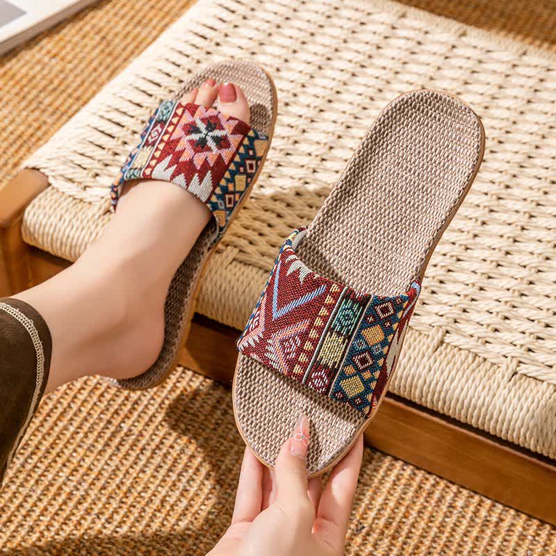 Ethnic Style Rattan House Slippers