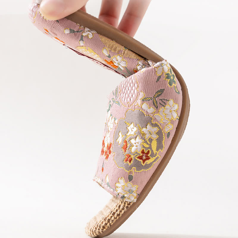 Floral Embroidered Linen House Slippers